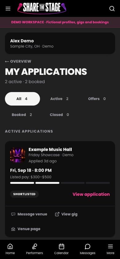 A performer's applications