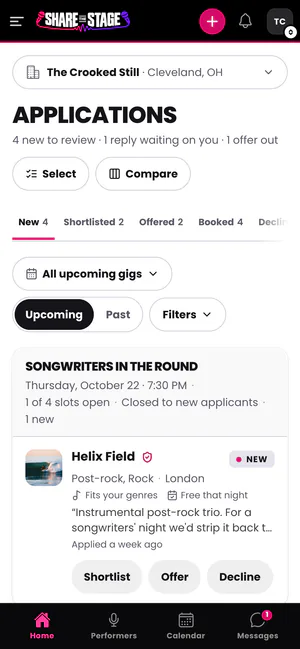 A venue’s applications on a phone, grouped by night